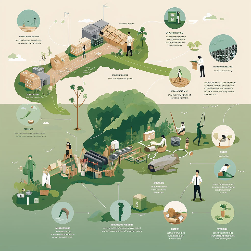 An image illustrating the sustainable production chain of Modaknits, showcasing the various stages from raw material procurement to the creation of final finished products.