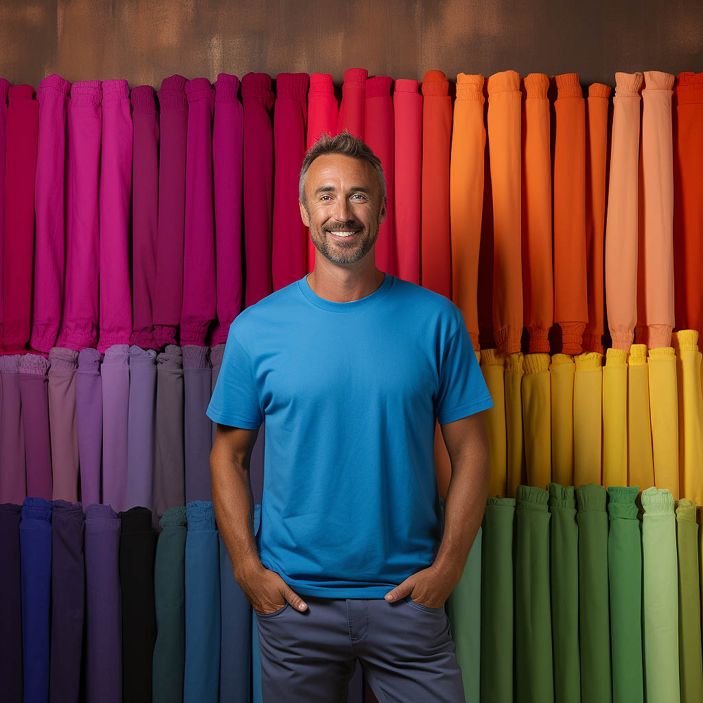 An image showcasing garment-dyed essential t-shirts in rich, vibrant colors.