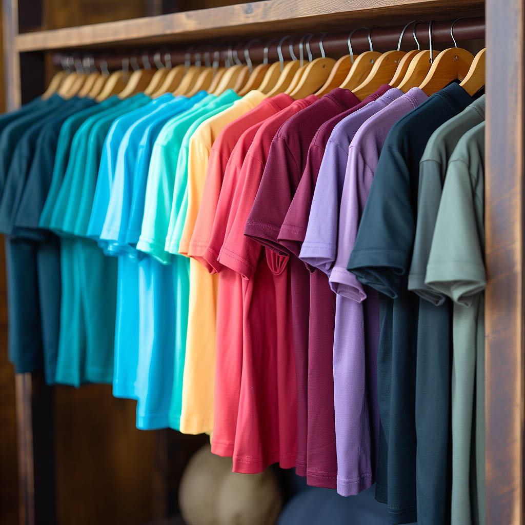 An image showcasing garment-dyed essential t-shirts in rich, vibrant colors.
