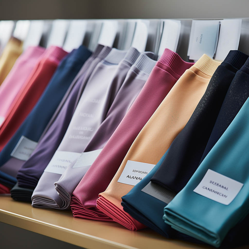 An image showcasing various fabric swatches used in professional crew neck sweatshirts.