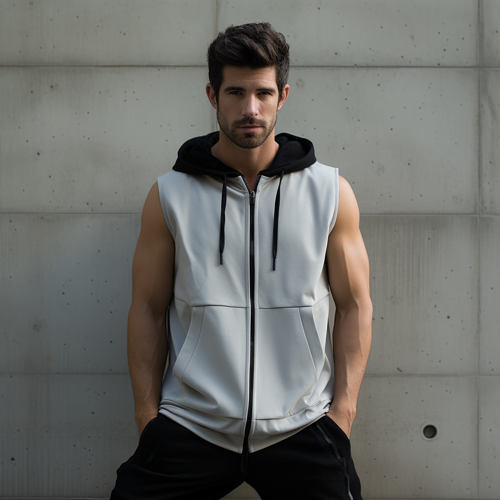 Edgy Comfort Redefined: Sleeveless Hooded Sweatshirt for a Bold, Athletic Look