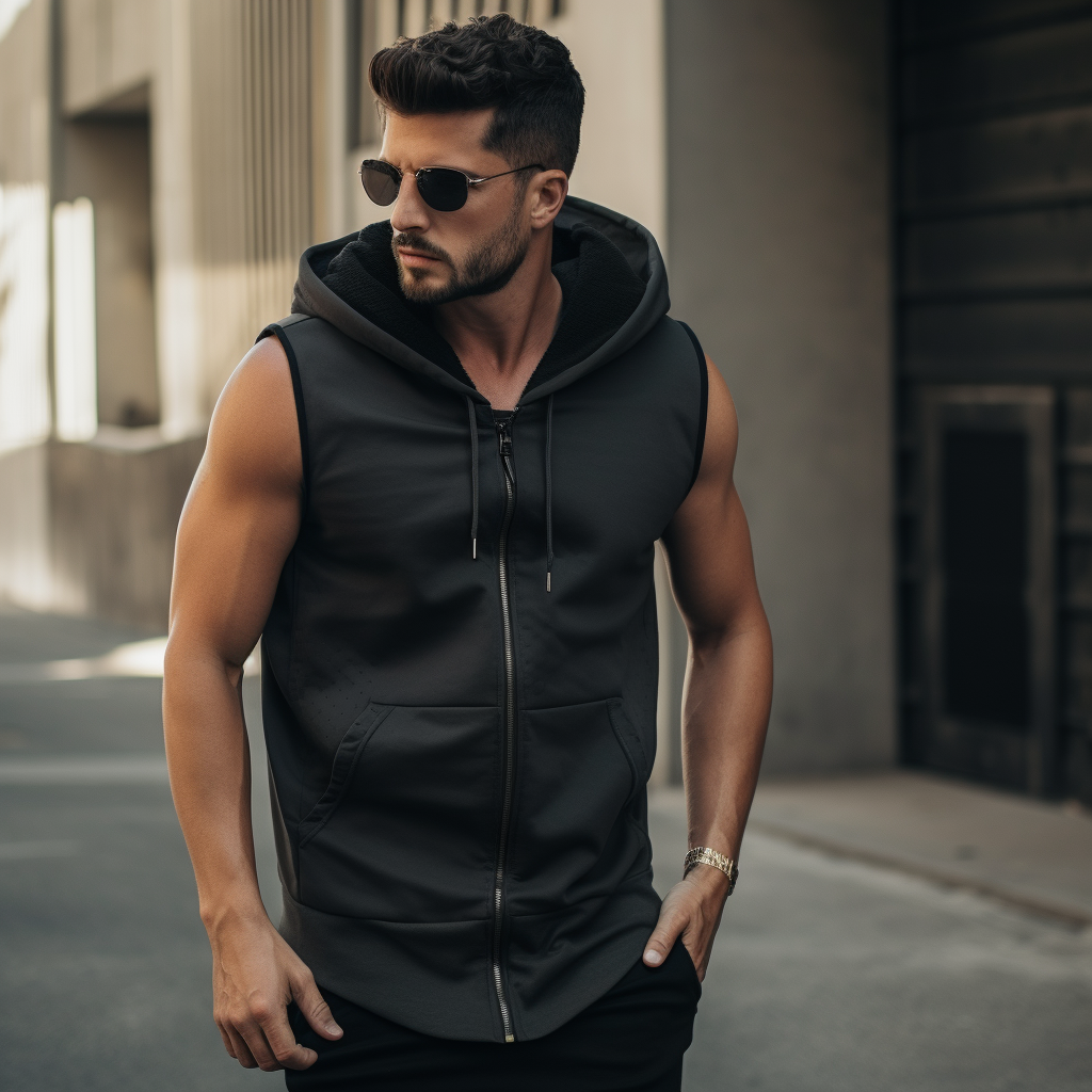 Edgy Comfort Redefined: Sleeveless Hooded Sweatshirt for a Bold, Athletic Look