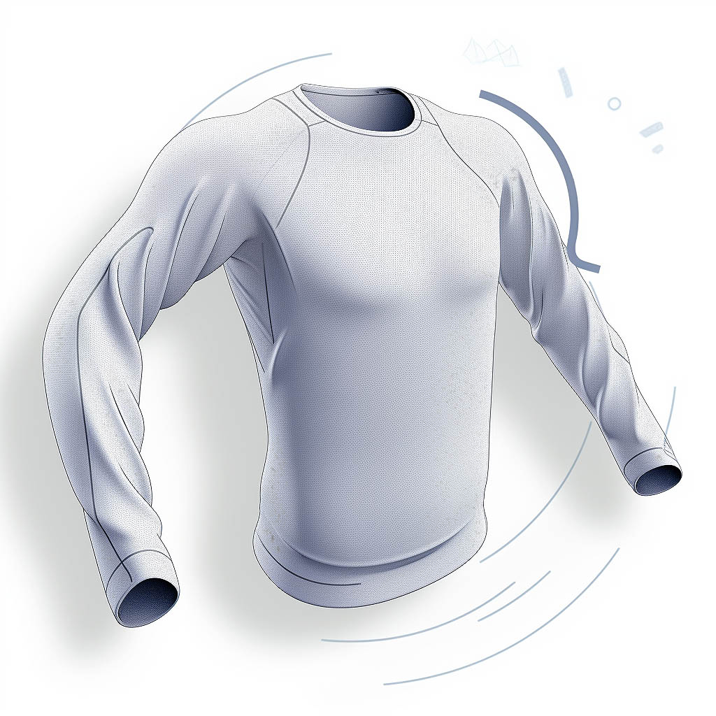 An illustration demonstrating the ergonomic design features of crew neck sweatshirts, including optimized sleeve design and seam layout for enhanced freedom of movement and wearing comfort.