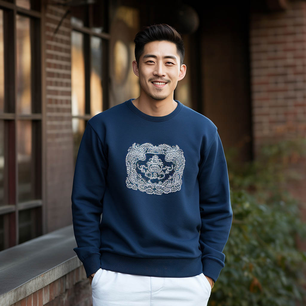 One man wearing Pure Cotton Fabric made of Chengde crew neck sweatshirt