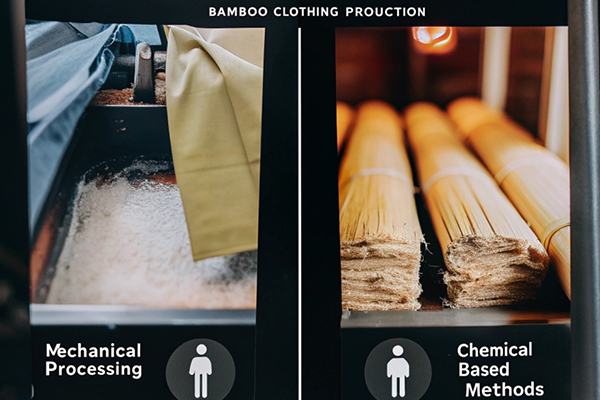 Comparison of bamboo clothing production: mechanical processing on the left and chemical-based methods on the right.