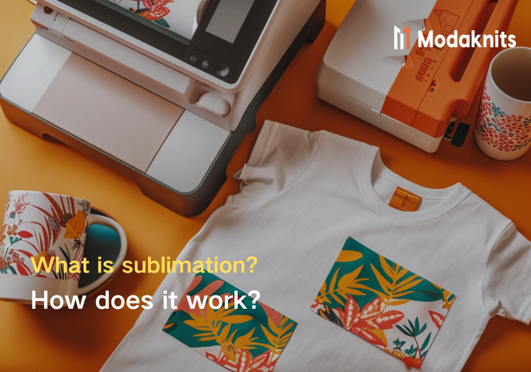 A sublimation printer with a floral design printed on a white T-shirt and matching mugs on a vibrant workspace.