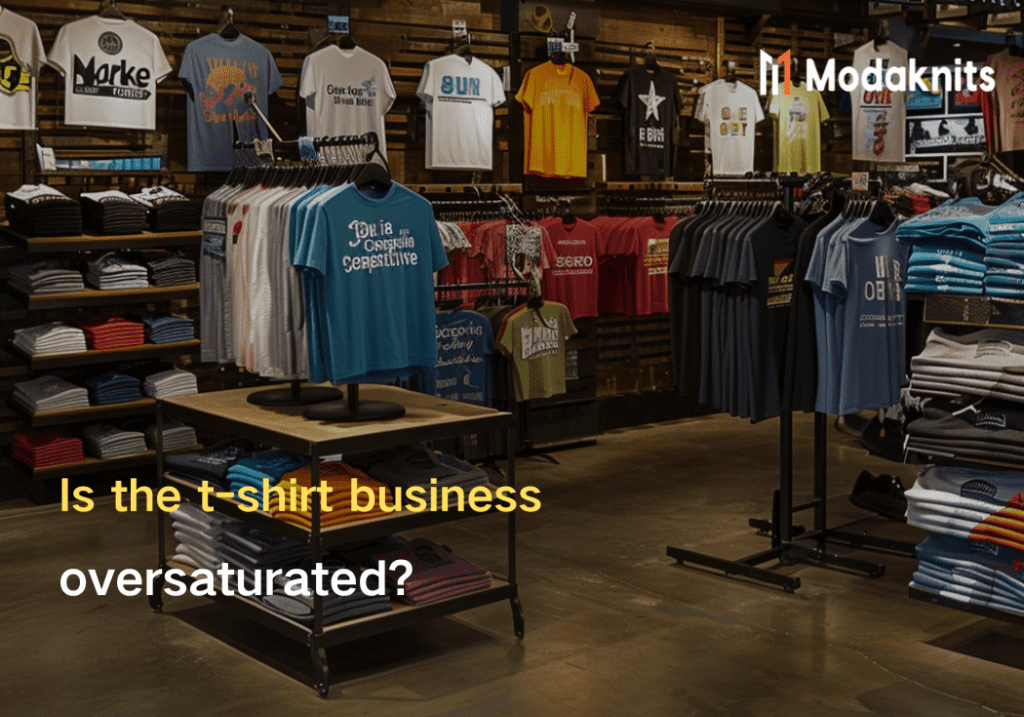 Retail store showcasing a variety of graphic and plain T-shirts on racks and shelves with a rustic decor.