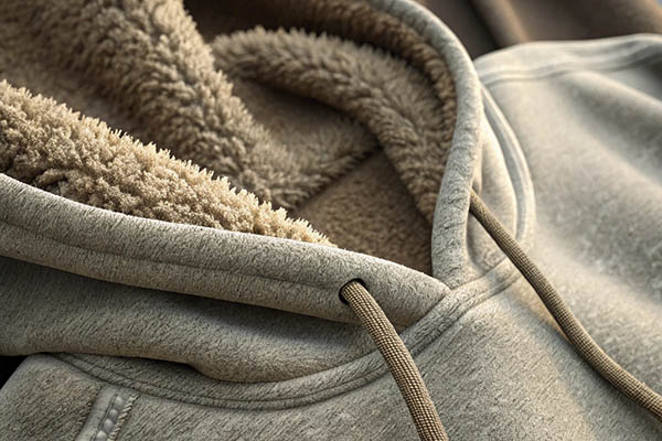 Grey hoodie with soft sherpa lining and drawstring hood.