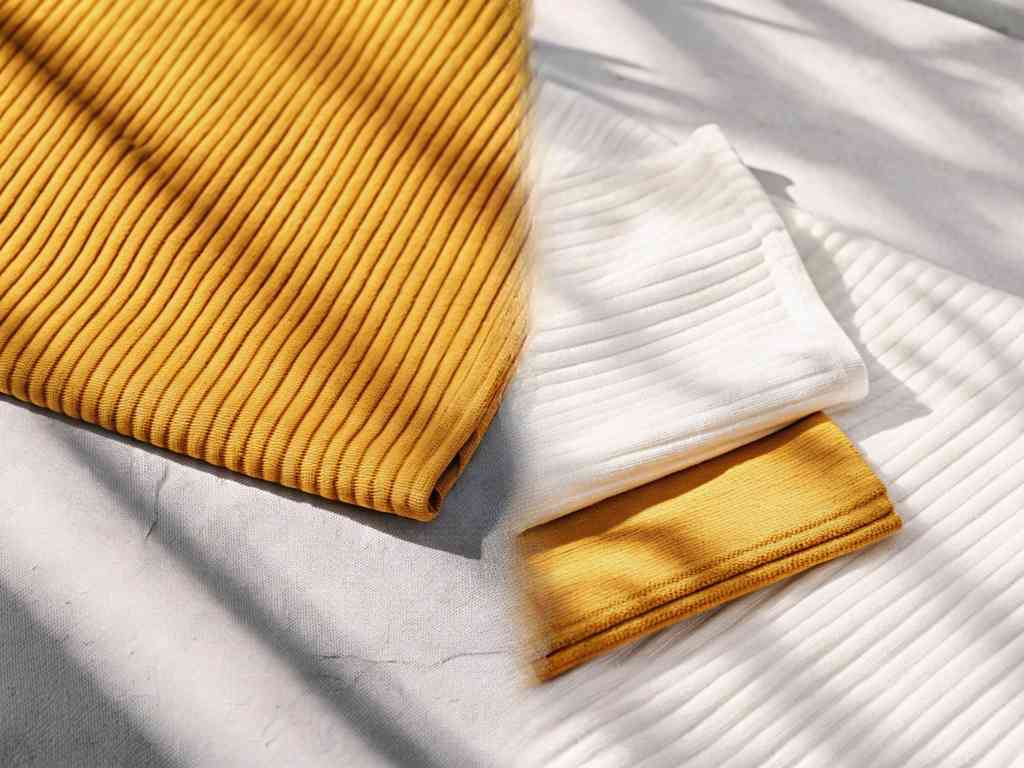 Folded ribbed fabric in mustard and white colors