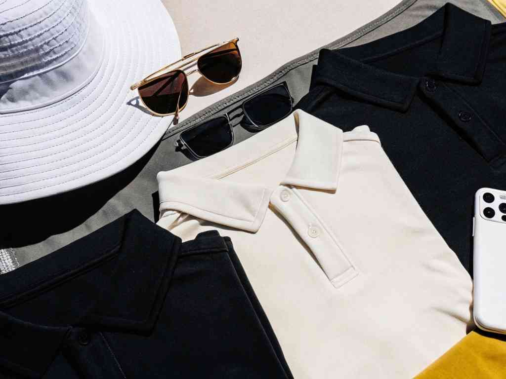 Black and cream polos with summer accessories.