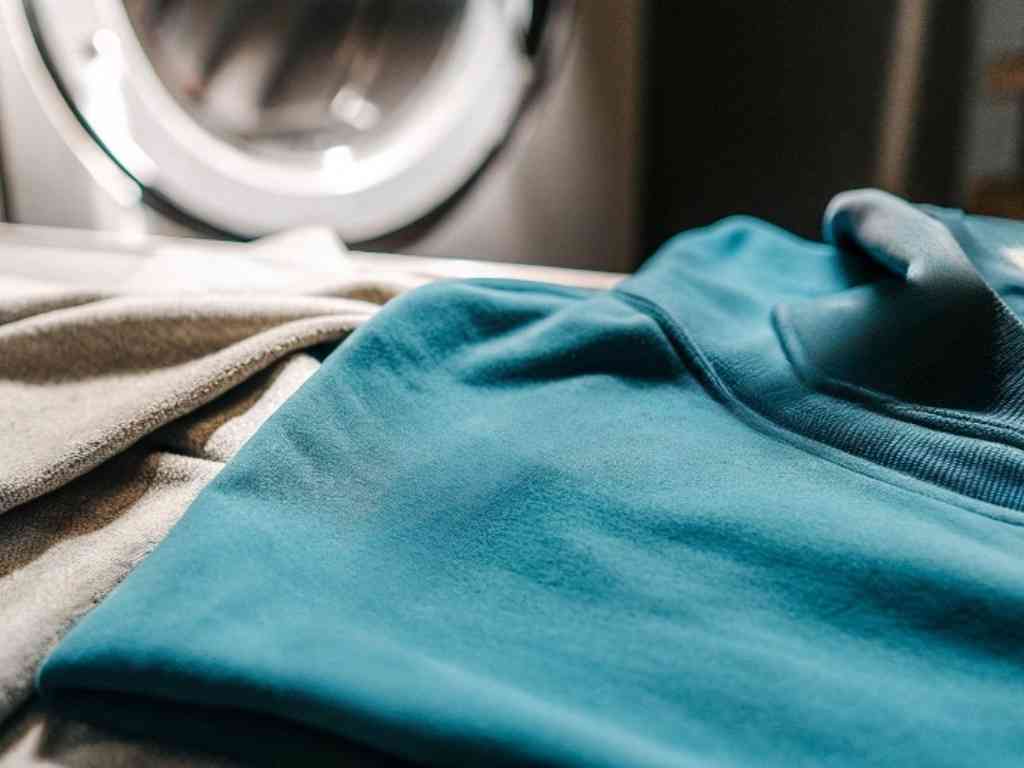 Blue fleece hoodie folded with soft fabric texture