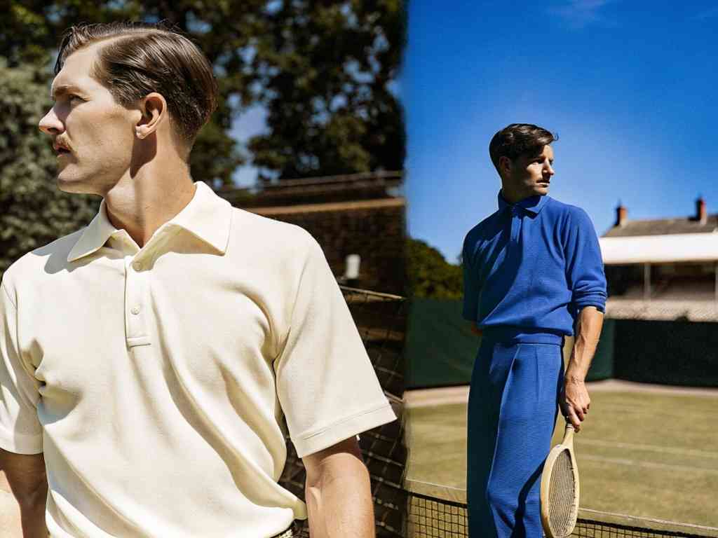 Men in vintage tennis outfits posing outdoors