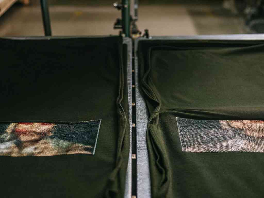 Close-up of printed fabric in process