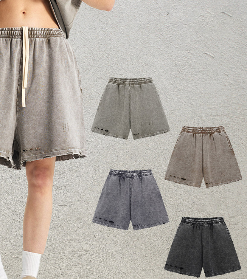 Distressed Vintage Washed Cotton Shorts