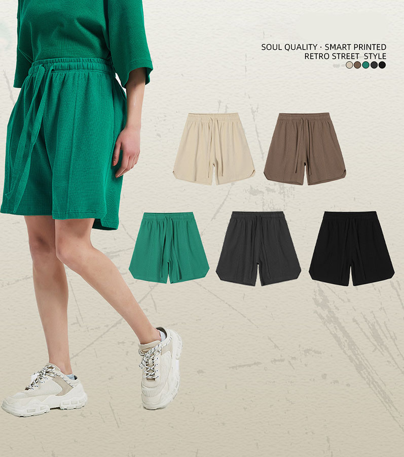 Lightweight Waffle Knit Split Hem Shorts