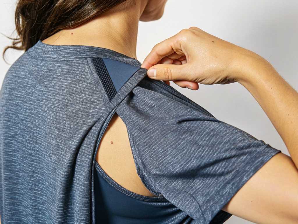 Close-up showing hidden vent and mesh panel on workout tee
