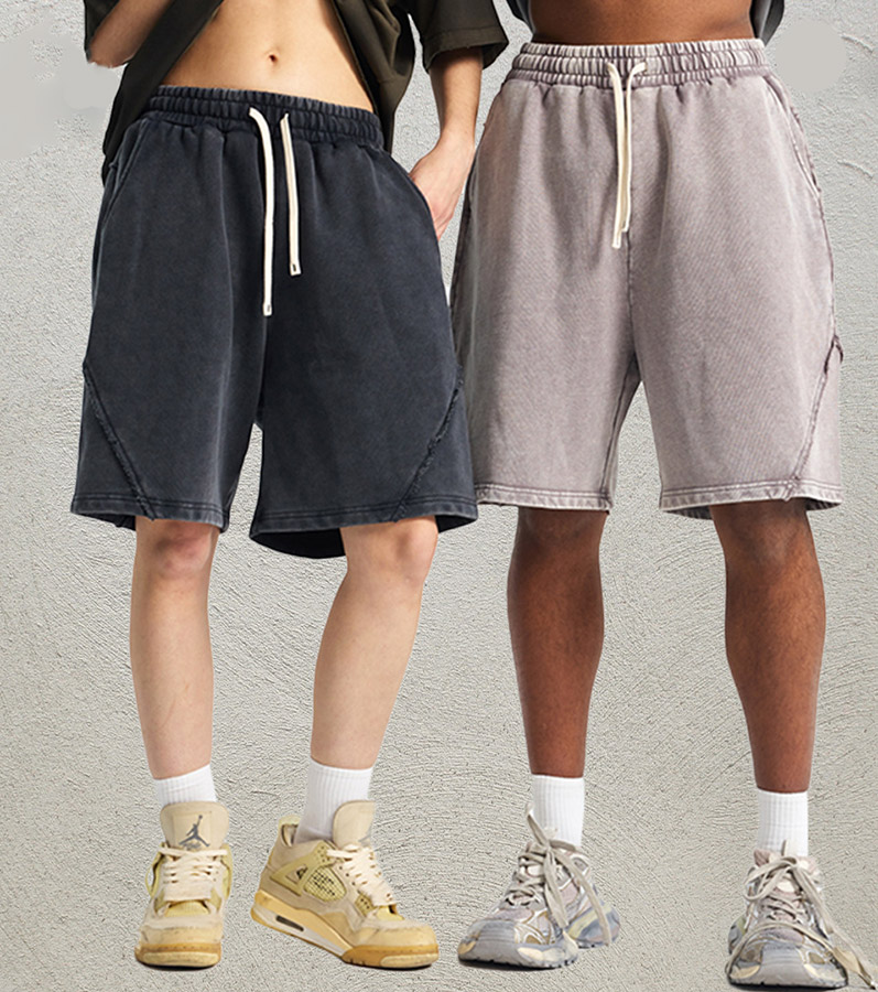 Vintage Washed Patchwork Cotton Shorts