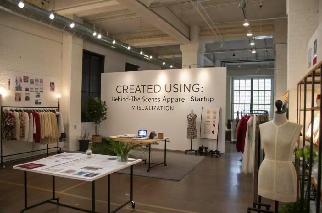 Apparel design workspace with mood boards and garments displayed.
