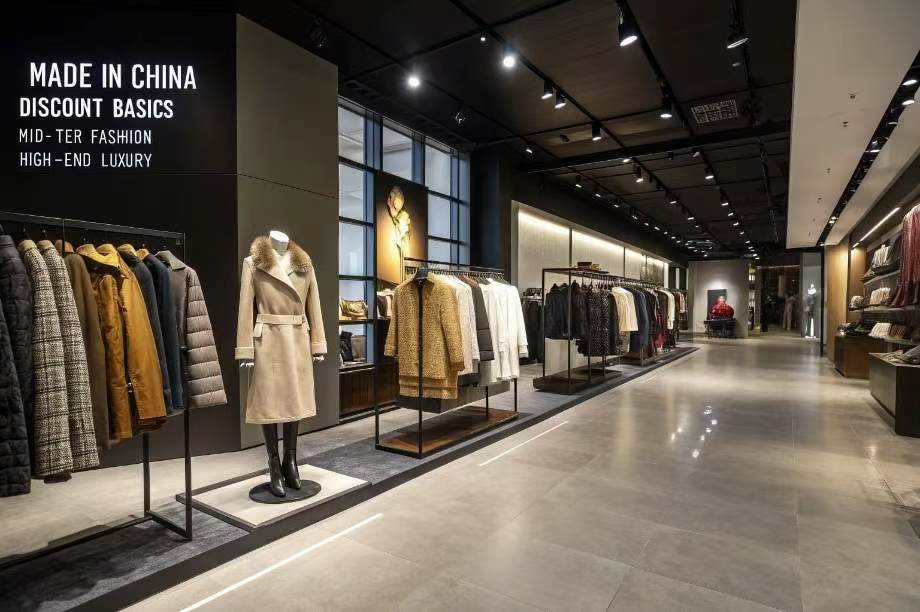 Fashion store with luxury and discount clothing and elegant interior.