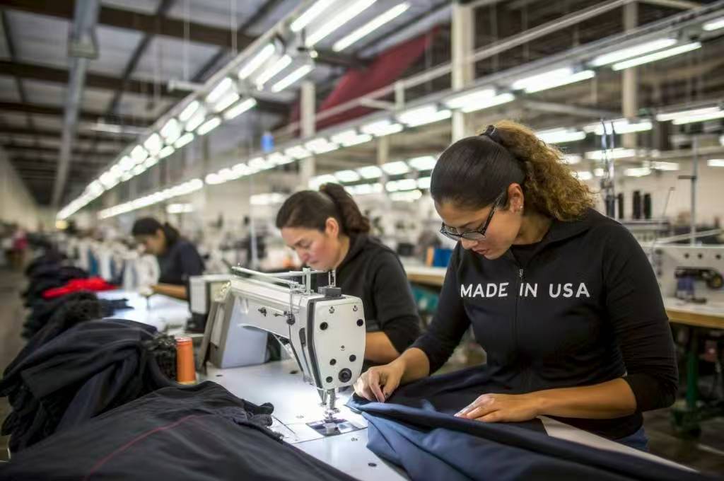 Women sewing garments in a U.S. apparel factory.